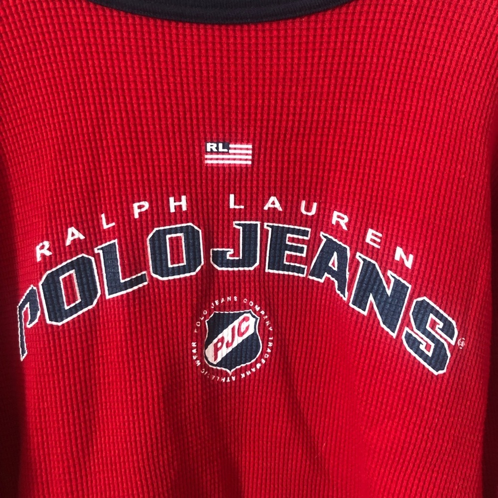 Ralph Lauren Polo Jeans Red Long Sleeve Waffle Knit Sweater Large - Picture 2 of 6